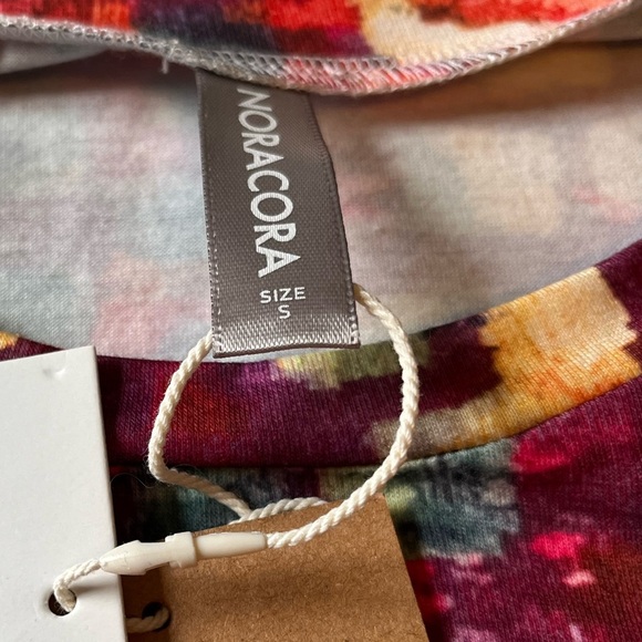 NWT vibrant impressionist block print long sleeve tee, red orange Noracora, Sz S - Picture 5 of 10